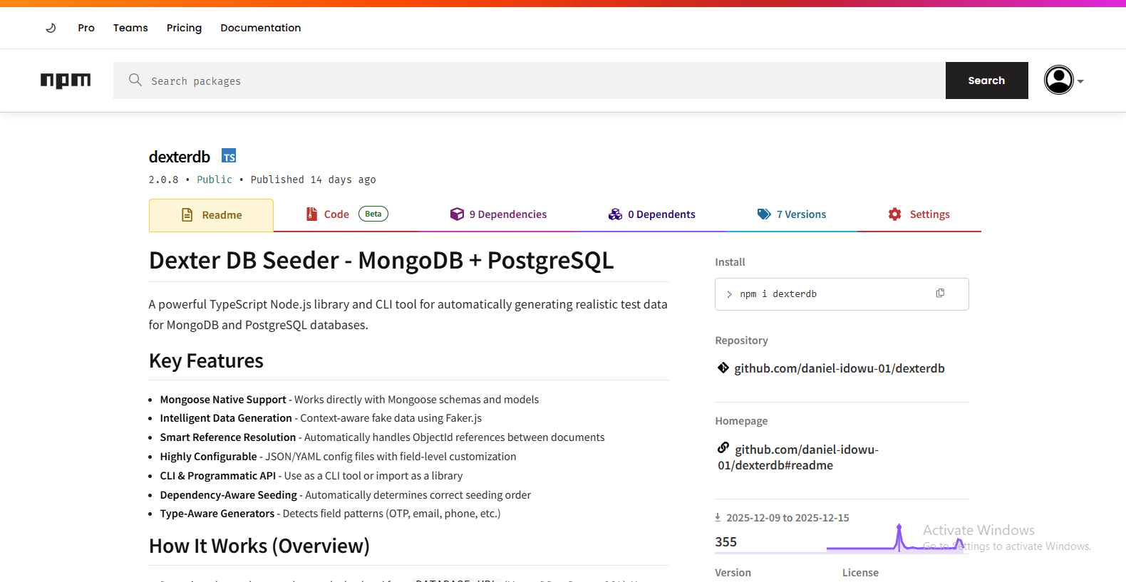 DexterDB screenshot